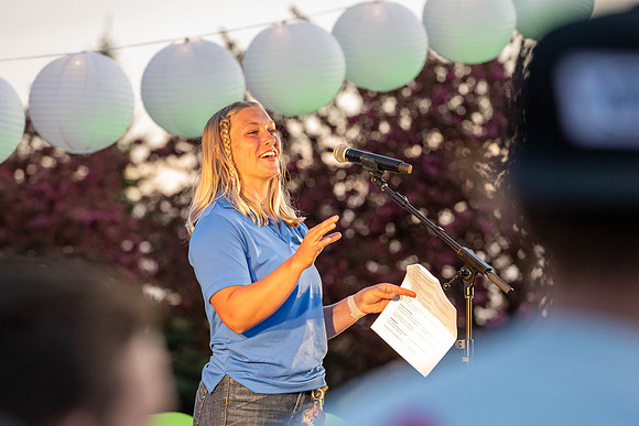 Students gather in the Taylor Quad. The hold paper lanterns, sing, and have fun together.