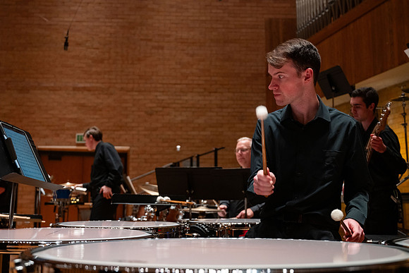 BYUI Percussion rehearsing before a a concert.