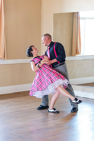 Adam and Jennifer Anderson dancing at the Woodman Ballroom for Online Recruiting marketing material.
