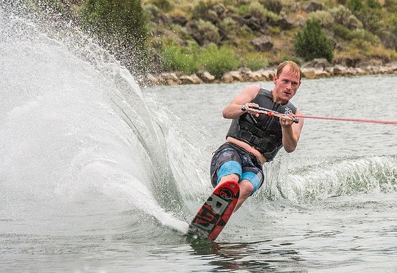 Tanner Fugal waterskiing at Ririe Reservoir.