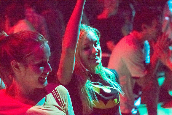 Students dance at an animal-themed dance party at in the Hart Gym.