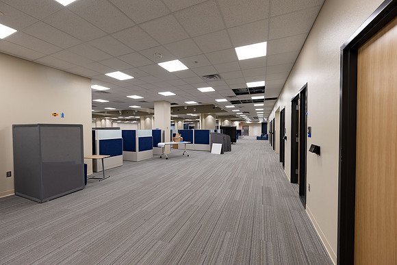 Interior of the David O. McKay Library during the final stages of construction for the second and third floors.