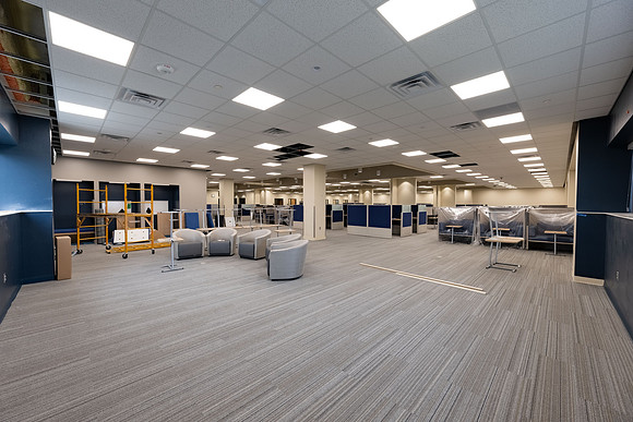 Interior of the David O. McKay Library during the final stages of construction for the second and third floors.
