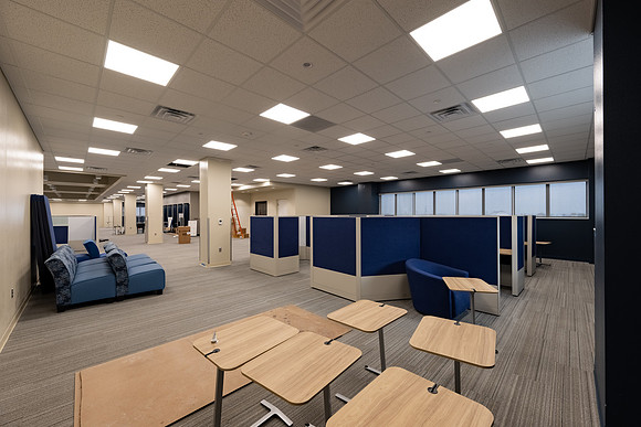 Interior of the David O. McKay Library during the final stages of construction for the second and third floors.