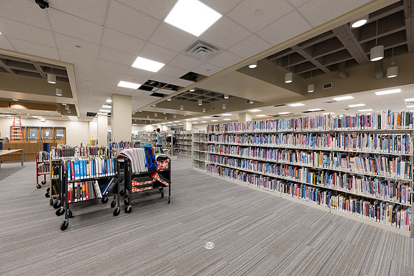Interior of the David O. McKay Library during the final stages of construction for the second and third floors.