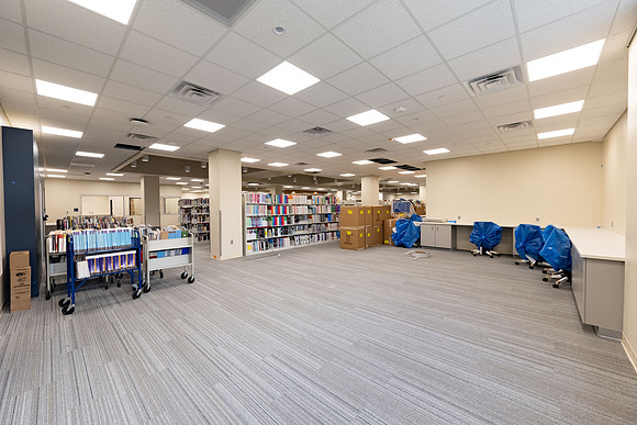 Interior of the David O. McKay Library during the final stages of construction for the second and third floors.
