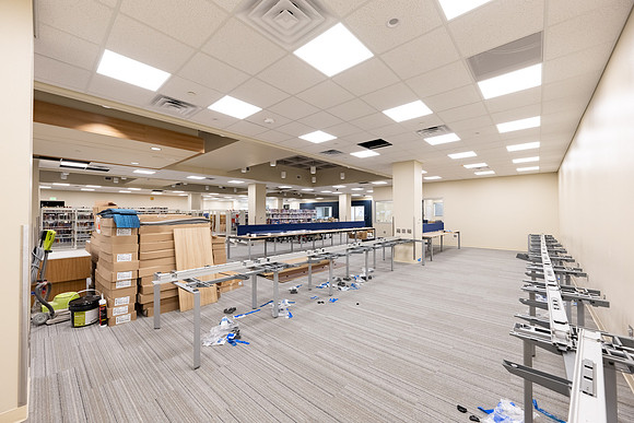 Interior of the David O. McKay Library during the final stages of construction for the second and third floors.