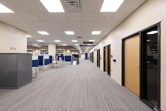 Interior of the David O. McKay Library during the final stages of construction for the second and third floors.