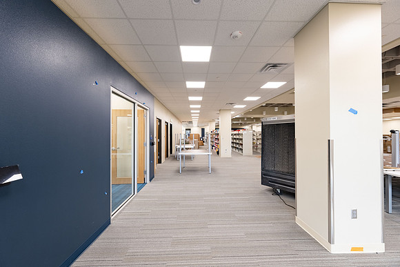 Interior of the David O. McKay Library during the final stages of construction for the second and third floors.