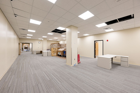 Interior of the David O. McKay Library during the final stages of construction for the second and third floors.