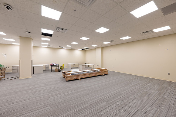 Interior of the David O. McKay Library during the final stages of construction for the second and third floors.