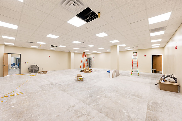 Interior of the David O. McKay Library during the final stages of construction for the second and third floors.