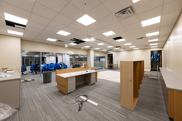 Interior of the David O. McKay Library during the final stages of construction for the second and third floors.