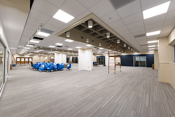 Interior of the David O. McKay Library during the final stages of construction for the second and third floors.