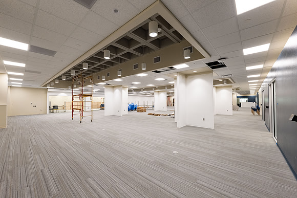 Interior of the David O. McKay Library during the final stages of construction for the second and third floors.