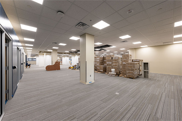Interior of the David O. McKay Library during the final stages of construction for the second and third floors.