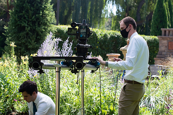 Video production of Vice President, Jon Linford, in the Thomas E. Ricks Gardens for the We're In This Together campaign.