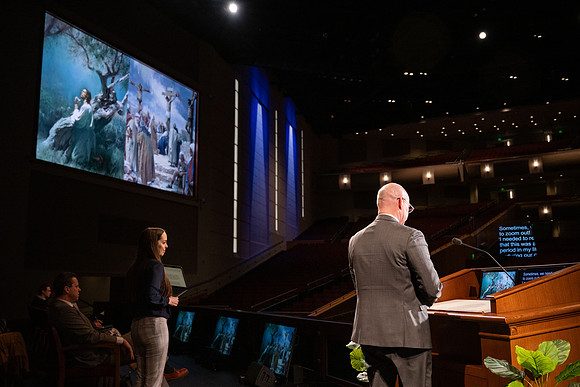 Devotional rehearsal for President Meredith in the BYUI Center.