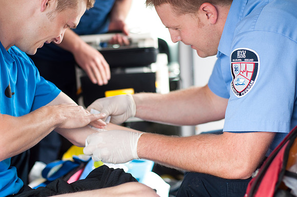 Steve Holley's paramedic class runs mock emergency situations. Eric VanGenderen