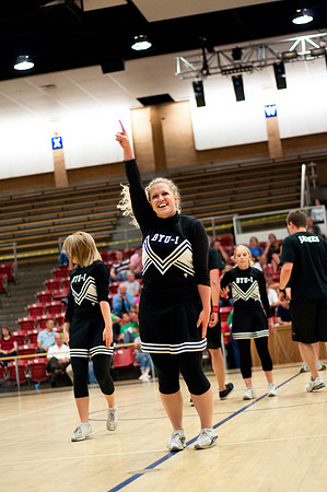 BYU-Idaho Cheerleaders cheer on those who participate in basketball finals, part of the intramural competitive sports program at BYU-Idaho.