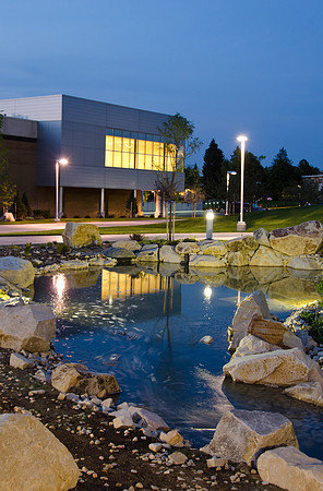 Photo taken the night of July 12, 2012 of the finished water feature in the Taylor Quad.