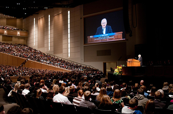 Elder L. Tom Perry addresses BYU-Idaho at Tuesday Devotional in the BYUI Center