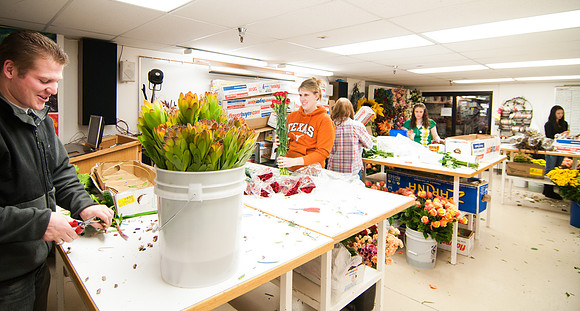 Bro. Romney's Advanced Floral design class unpacks a new load of flowers and plants.