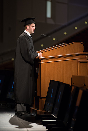 College of Agriculture and Life Sciences Convocation in the Byu-Idaho Center. stduent speaker Brendon Larsen, a Exercise Physiology graduate.