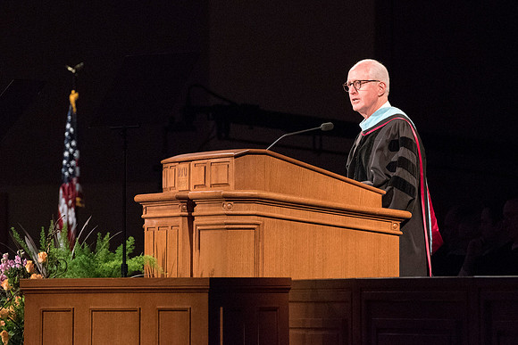 Elder Larry Y. Wilson speaks to BYU-Idaho graduates at Commencement ceremony. Photo by Ryan Chase