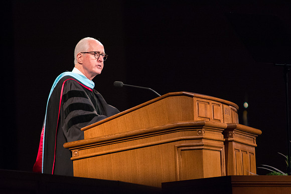 Elder Larry Y. Wilson, General Authority Seventy, addresses the BYU-Idaho Class of 2016 Graduates. Photo by Courtney Thomas.