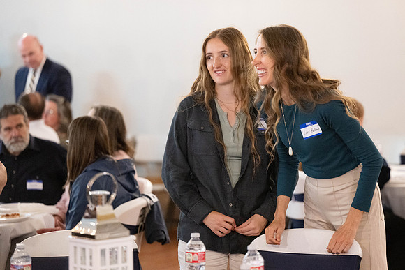 Alumni in the Cache Valley area gather at Eagles Landing Event Center, in Smithfield, Utah and get the chance to listen to and meet President Meredith.