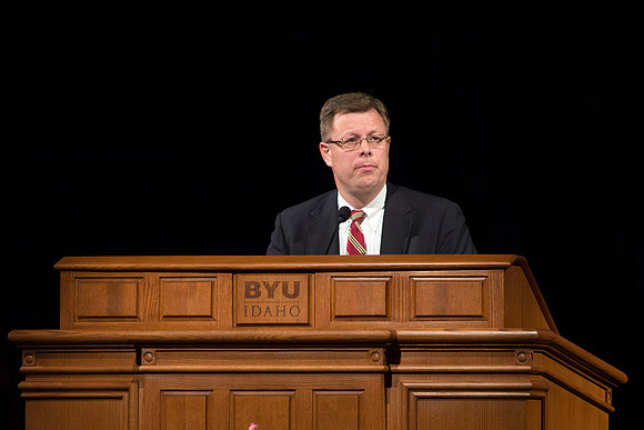 Dr. Clark Gilbert speaks to BYU-Idaho Students after being announced the new President of the school. Photo by Katelyn Crompton