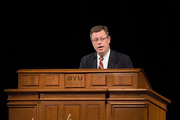 Dr. Clark Gilbert speaks to BYU-Idaho Students after being announced the new President of the school. Photo by Katelyn Crompton