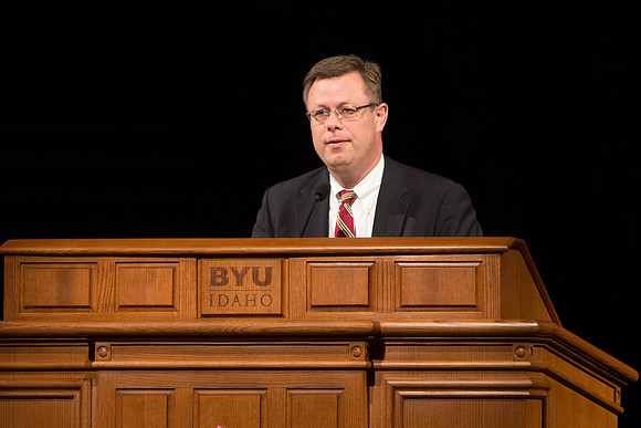 Dr. Clark Gilbert speaks to BYU-Idaho Students after being announced the new President of the school. Photo by Katelyn Crompton