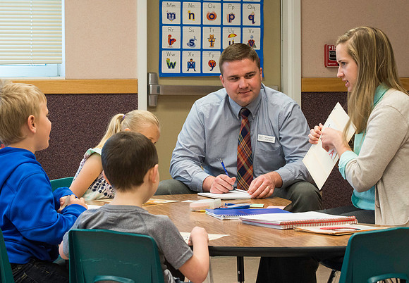A Student Teacher, at Jefferson Elementary School in Rigby, Idaho, is evaluated by Jeff Pulsipher of the Teacher Education Department.