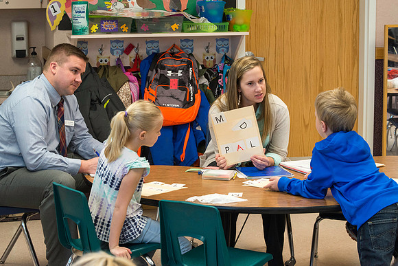 A Student Teacher, at Jefferson Elementary School in Rigby, Idaho, is evaluated by Jeff Pulsipher of the Teacher Education Department.