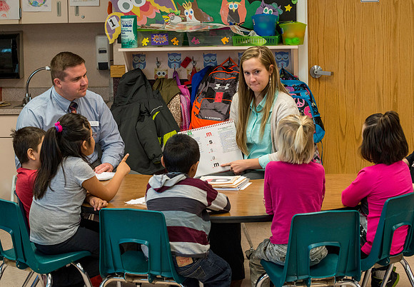 A Student Teacher, at Jefferson Elementary School in Rigby, Idaho, is evaluated by Jeff Pulsipher of the Teacher Education Department.