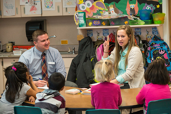 A Student Teacher, at Jefferson Elementary School in Rigby, Idaho, is evaluated by Jeff Pulsipher of the Teacher Education Department.