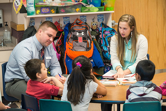 A Student Teacher, at Jefferson Elementary School in Rigby, Idaho, is evaluated by Jeff Pulsipher of the Teacher Education Department.