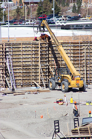 Workers construct the foundation for the new Science Building.