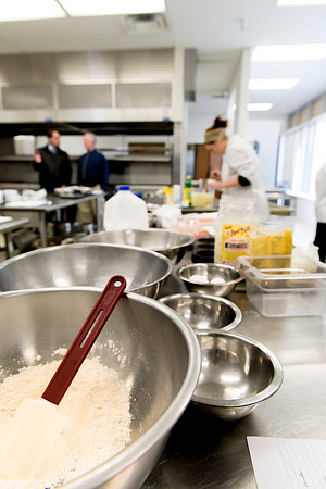 Students prepare food for taste testing in the Food Science Lab. This new major teaches students the science behind everyday foods. Instructors Neal Ricks and Kerry Huber.