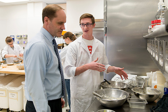 Students prepare food for taste testing in the Food Science Lab. This new major teaches students the science behind everyday foods. Instructors Neal Ricks and Kerry Huber.