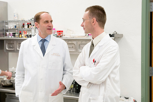 Students prepare food for taste testing in the Food Science Lab. This new major teaches students the science behind everyday foods. Instructors Neal Ricks and Kerry Huber.