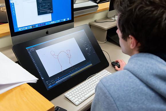 Joshua Abegglen teaching in the character animation class.