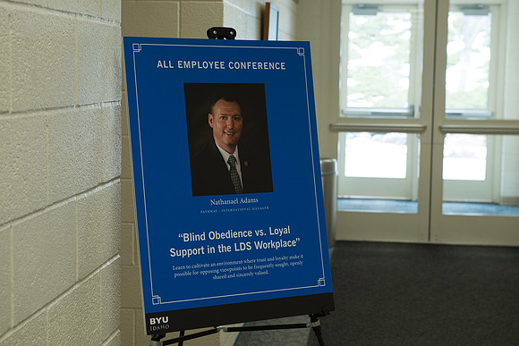 A discussion about "Blind Obedience vs. Loyal Support in the LDS Workplace" was presented by Nathaneal Adams.