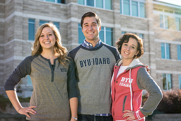 Models pose in new sweatshirts and teashirts for the University Store.