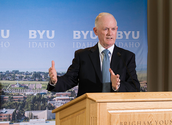 President Kim B. Clark gives a farewell Press Conference answering questions from the press.