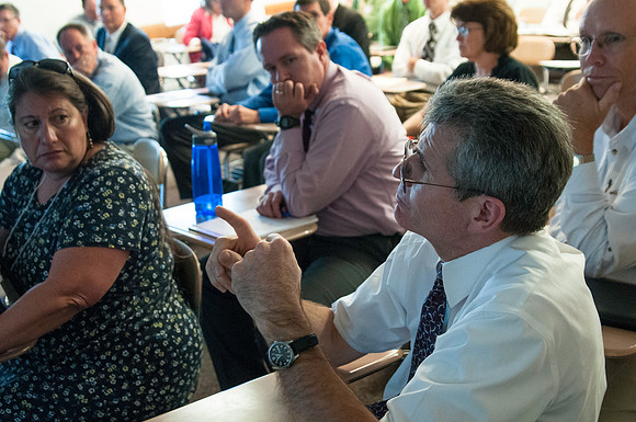 The Faculty Conference held in the Hinckley Building is a forum for academic dialogue. It began with keynote speaker Ann Marie Harmon, then separated into various classes and concluded with various ex
