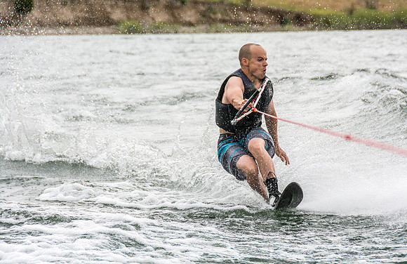 Stephen Mendenhall waterskiing at Ririe Reservoir. - Aug 2019