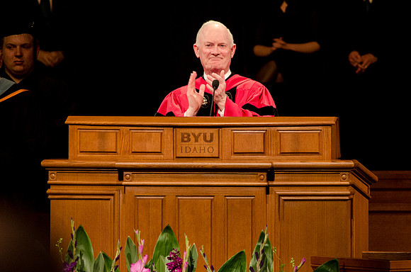 President Kim B. Clark speaks during the Commencement Ceremony. Photo by Erik Hill.